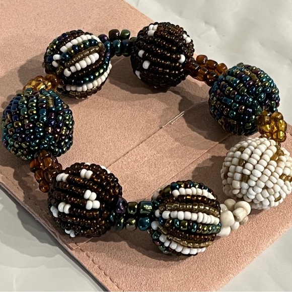 Seed Bead Ball Stretch Fall Color Bracelet Colorful Boho Bohemian - Picture 7 of 10